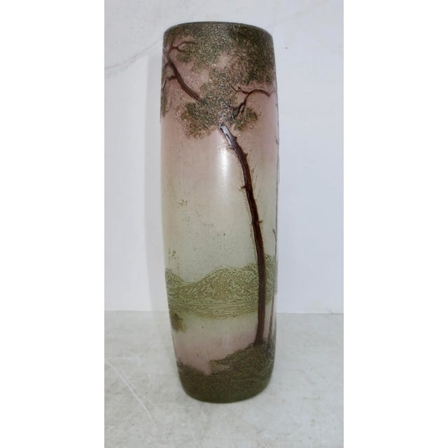 Fine Cameo Legras Vase. Art Nouveau carved a landscape of a very orientalist scene of the silhouettes of trees along a...