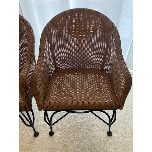Pair of Wicker Lloyd Flanders Chairs With Black Metal Frames For Sale - Image 10 of 11