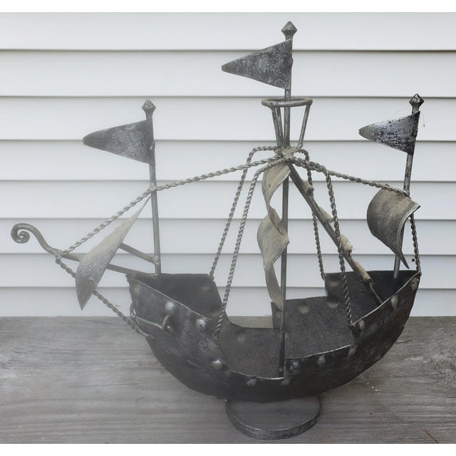 Dark Gray Hand Forged Iron Decorative Sailing Ships - a Pair For Sale - Image 8 of 10