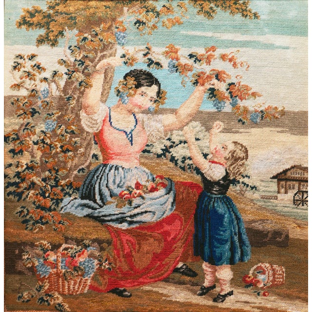 'The Hanging Bough', 19th Century American School, Figural Petit-Point and Needlepoint, Mother and Daughter For Sale - Image 12 of 12