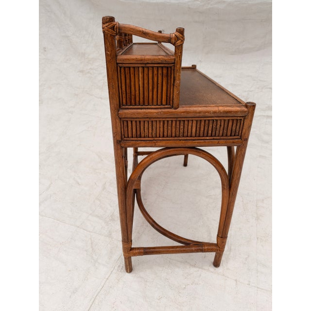 Wood 70's Vintage Hollywood Recency Style Palm Beach Bamboo & Rattan Desk For Sale - Image 7 of 11