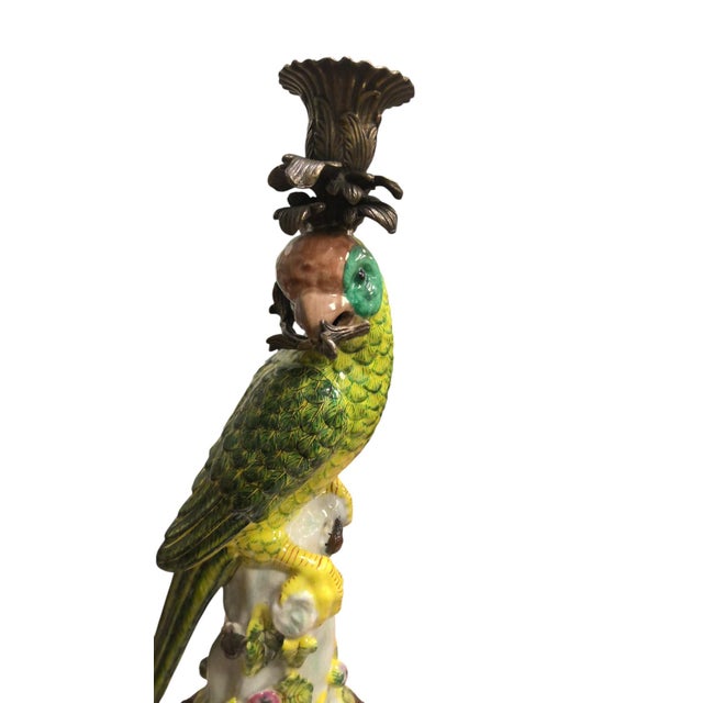 Brass Mid 20th Century Brass Mounted Parrot Candlesticks- a Pair For Sale - Image 8 of 8