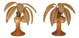 Coconut Palm Lamps in Rattan, Set of 2