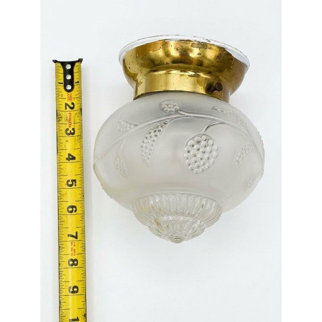 Vintage Progress Flush Mount Ceiling Light Frosted Glass Shade Brass For Sale - Image 4 of 5