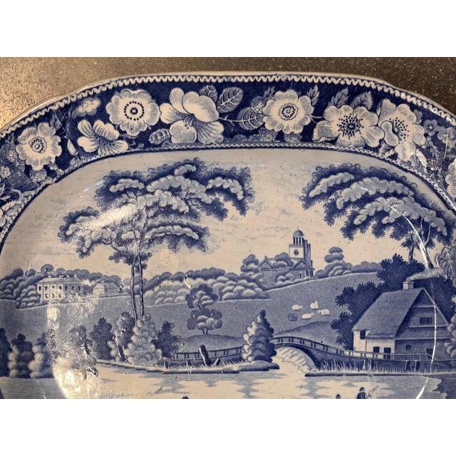 Ceramic 19th Century Blue Transferware Plate With Boatman Scene For Sale - Image 7 of 7