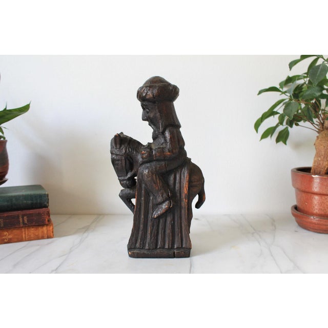 Brown Vintage Hand-Carved Wooden Folk Art Figure Riding a Donkey For Sale - Image 8 of 9