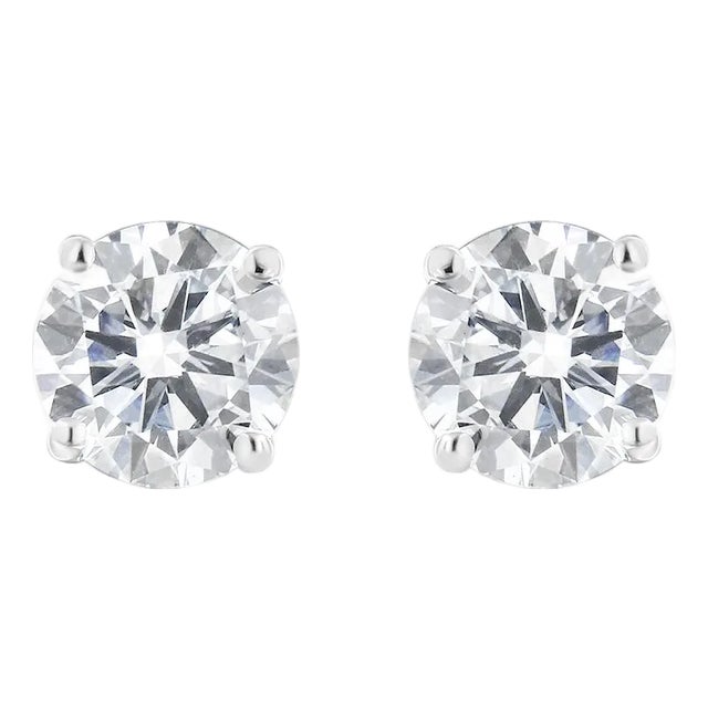 14K White Gold 1.00 Cttw Round Brilliant-Cut Diamond Classic 4-Prong Stud Earrings with Screw Backs (H-I Color, I1-I2 Clarity) For Sale