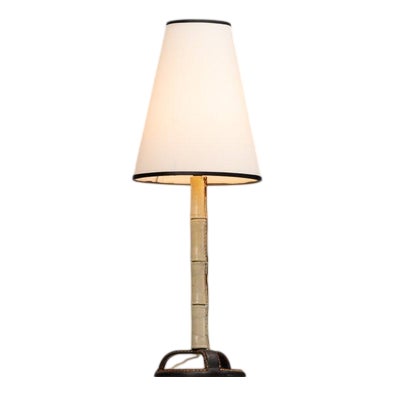 Leather Table Lamp by Jacques Adnet, France, 1950 For Sale