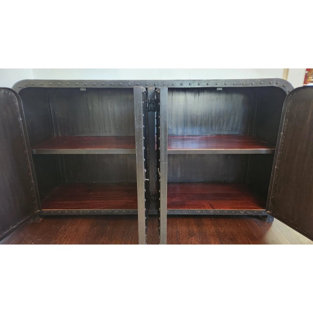 Late 20th Century Industrial Riveted Metal Sideboard Cabinet With Rounded Corners For Sale - Image 16 of 18
