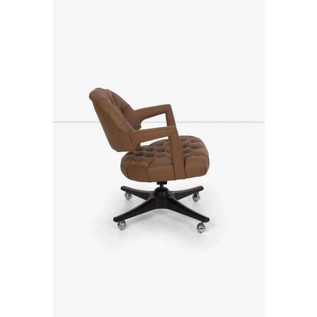 Wood Edward Wormley for Dunbar Tufted Cantilevered Desk Chair in Spinneybeck Saddle L For Sale - Image 7 of 13