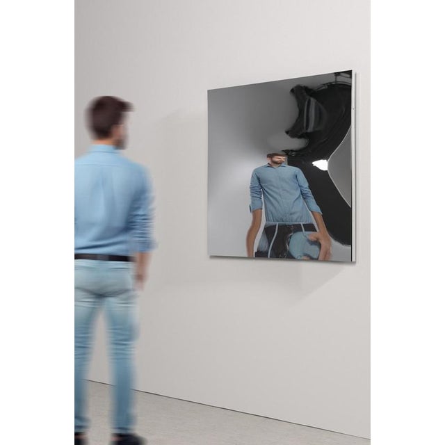 Metal Distorting Square Wall Mirror in Polished Stainless Steel by Julien Vidame For Sale - Image 7 of 8