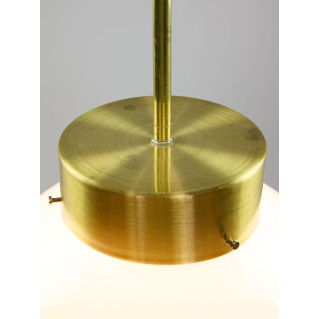 Goldenrod Mid-Century Italian Opaline and Brass Globe Pendant Lamp For Sale - Image 8 of 18