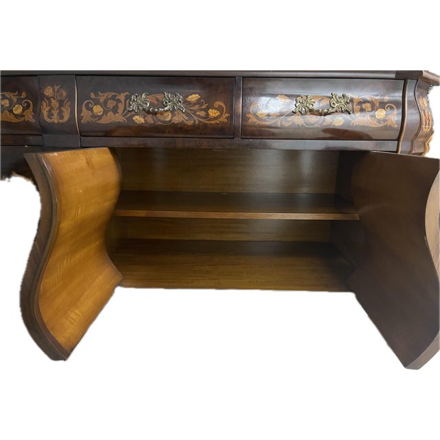 Gemstone 1960s Italian Marquetry Bombe Credenza With Ornate Inlay & Claw Feet For Sale - Image 7 of 12