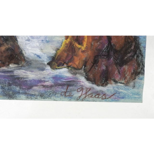 Vintage pastel on paper coastal seascape painting by Eleanore de Haas (1912-1999) California, signed lower right corner....
