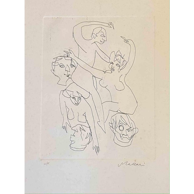 Mino Maccari, Figures, Etching, Mid-20th Century For Sale