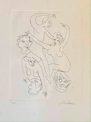 Mino Maccari, Figures, Etching, Mid-20th Century