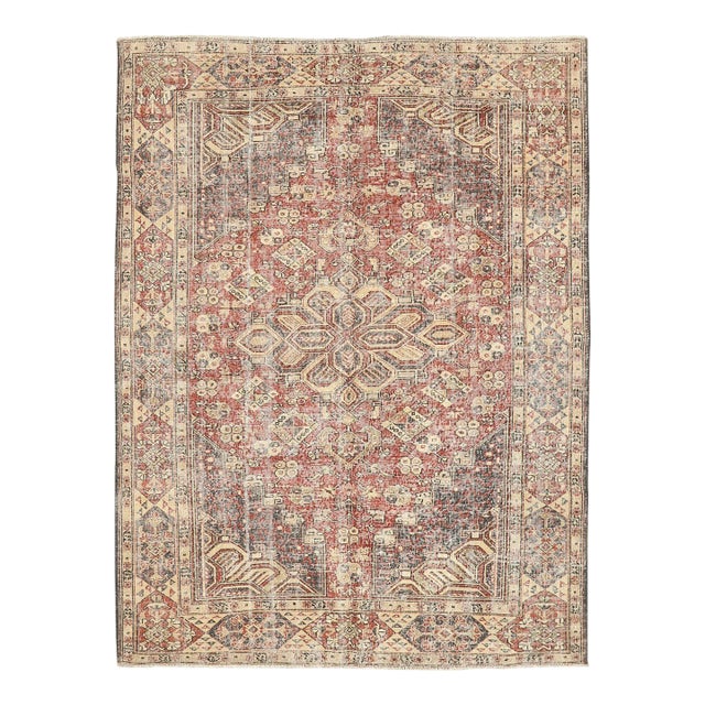 Mid 20th Century Vintage Distressed Turkish Oushak Rug For Sale