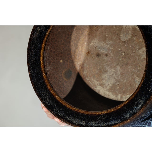 Asian Vintage Brown and Blue Glazed Chinese Stoneware Planter with Rounded Lip For Sale - Image 3 of 18
