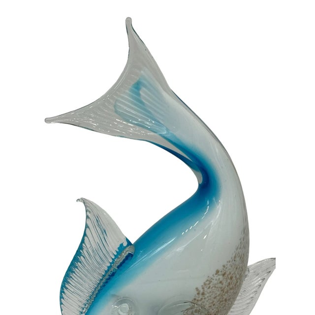 Murano Late 20th Century Venetian Hand Blown Blue and White Glass Fish W Gold Flecks For Sale - Image 4 of 10