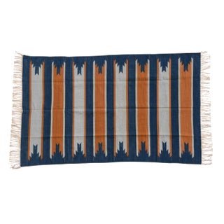 Rue Rug, 8x10, Blue & Burnt Orange For Sale