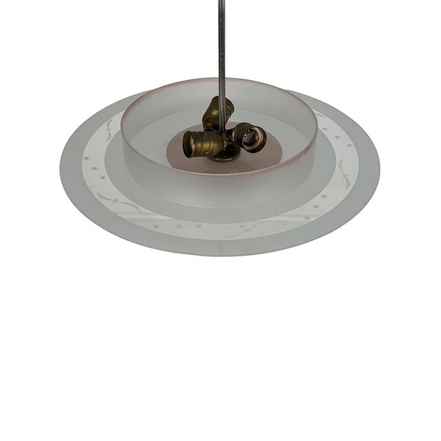 Swedish Modern Ceiling Lamp in Etched Star-Decorated Glass and Chrome, 1940s For Sale - Image 4 of 7