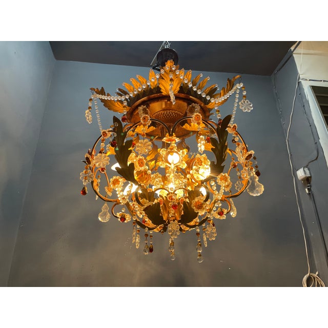 Italian Tole and Murano Glass Chandelier, 1960s For Sale - Image 10 of 15