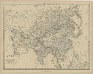 Large Antique Map of Asia by Johnston, 1882