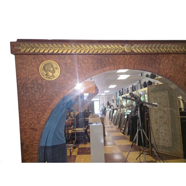 Neoclassical Very Large 63" French Empire Neoclassical Mirror Burl Wood With Bronze Mounts For Sale - Image 3 of 12