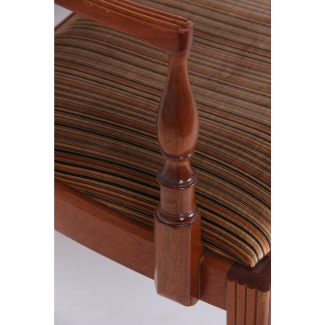 Brown Empire Armchairs in Mahogany and Striped Fabric Upholstery, 1970s, Set of 4 For Sale - Image 8 of 9