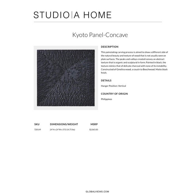 2020s Pair of Kyoto Concave Hand-Carved Wall Panels From Studio a Home by Global Views – Matte Black For Sale - Image 5 of 5