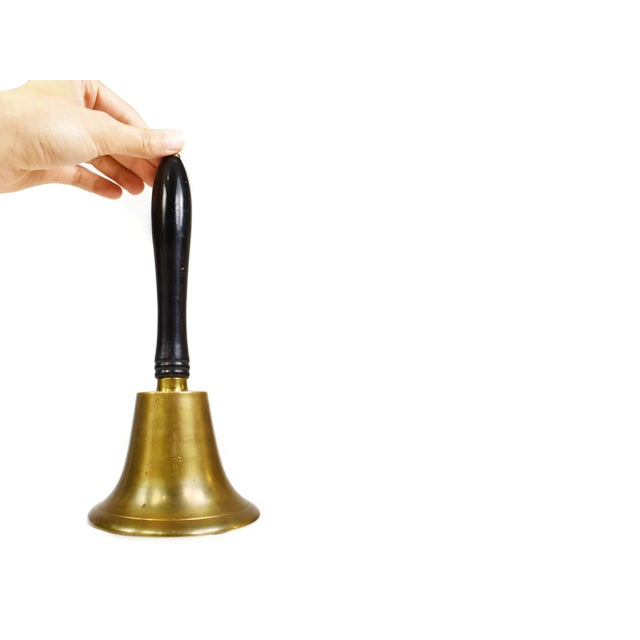 Mid 20th Century Vintage Tall Brass Church School Teacher Bell With Wooden Handle For Sale - Image 5 of 6