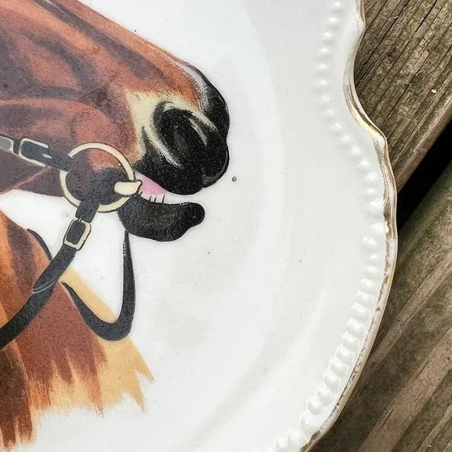 English Mid 20th Century Traditional Round Ceramic Decorative Horse Plate For Sale - Image 3 of 4