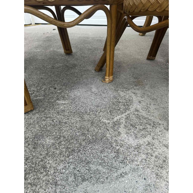 Vintage Wicker & Rattan Dining Set With Glass Top Table and 6 Upholstered Cane Chairs For Sale - Image 13 of 13