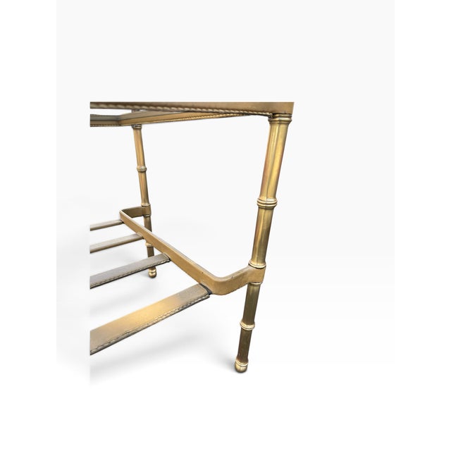 Glass Stitched Leather Cocktail Table by Jacques Adnet, 1950s For Sale - Image 7 of 14