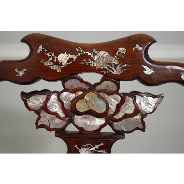 1900 - 1909 Pair of Vietnamese Mother of Pearl Inlaid Occasional Side Chairs For Sale - Image 5 of 18