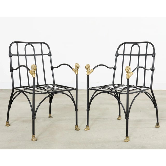 Black Set Four Bronze Lions Head Garden Chairs After Giacometti For Sale - Image 8 of 18