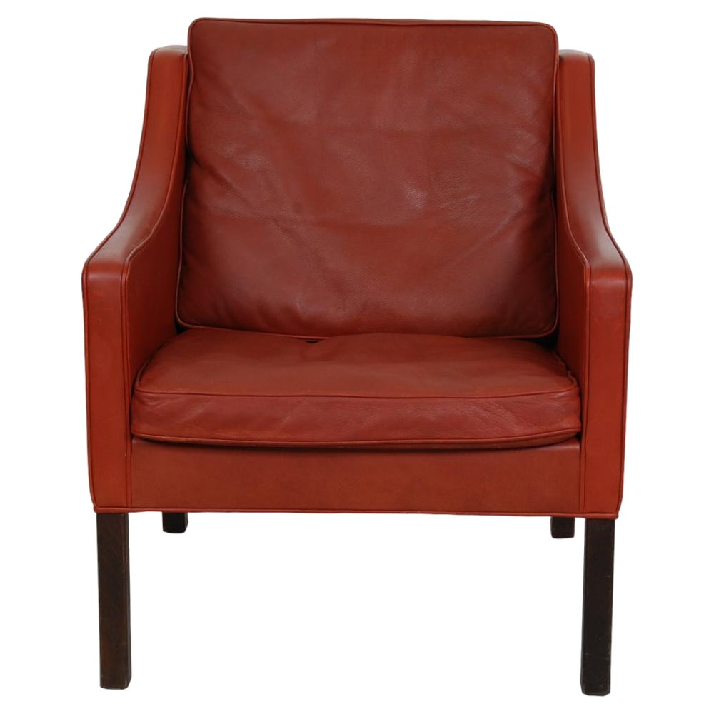 2207 Lounge Chair in Red Leather with Patina by Børge Mogensen for ...