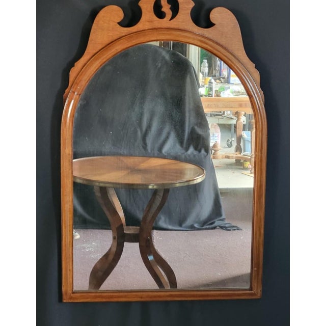 1930s Light Maple Wall Mirror Arched Wood Hanging Decorative Mirror For Sale - Image 4 of 10