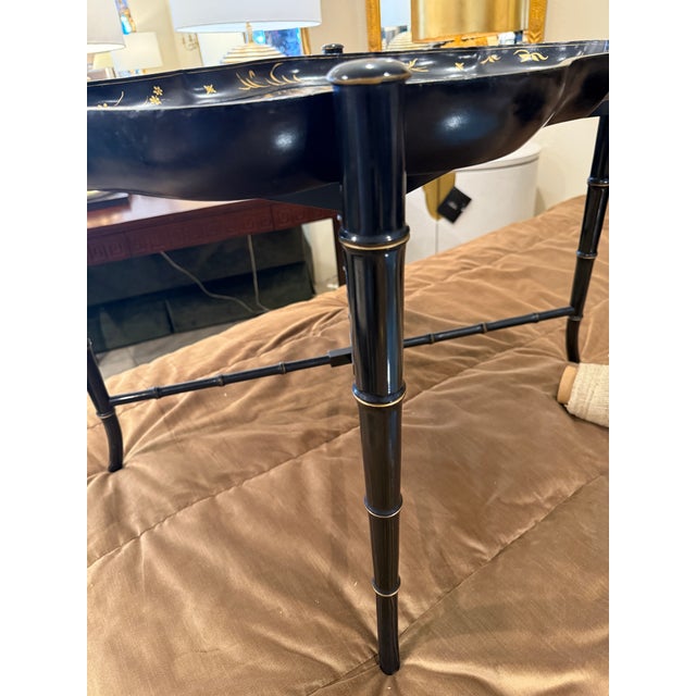 Black & Gold Regency Style Tray Cocktail Table For Sale - Image 11 of 12