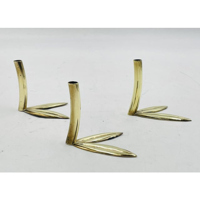 1960s Los Castillo Brass Leaf Candle Holders, Set of 3, Mexican Modern Silversmith For Sale In Los Angeles - Image 6 of 10