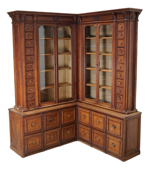 Large Antique German Pitch Pine Corner Apothecary Cabinet, 1900s