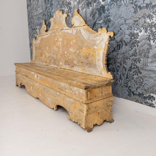 18th C. Italian Baroque Cassapanca Storage Bench in Original Paint For Sale - Image 4 of 17