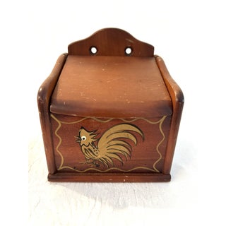 Mid-Century Wood Golden Rooster Salt Box For Sale