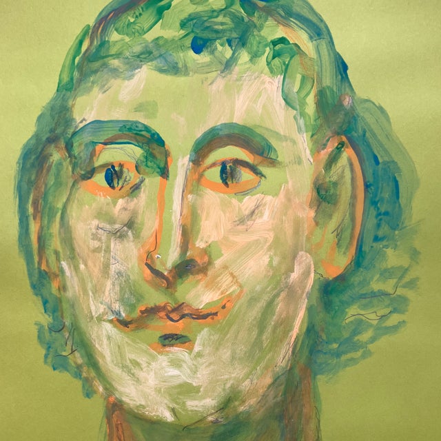 Original approx 12 x 18 painting on green colored paper Signed bottom left Unframed