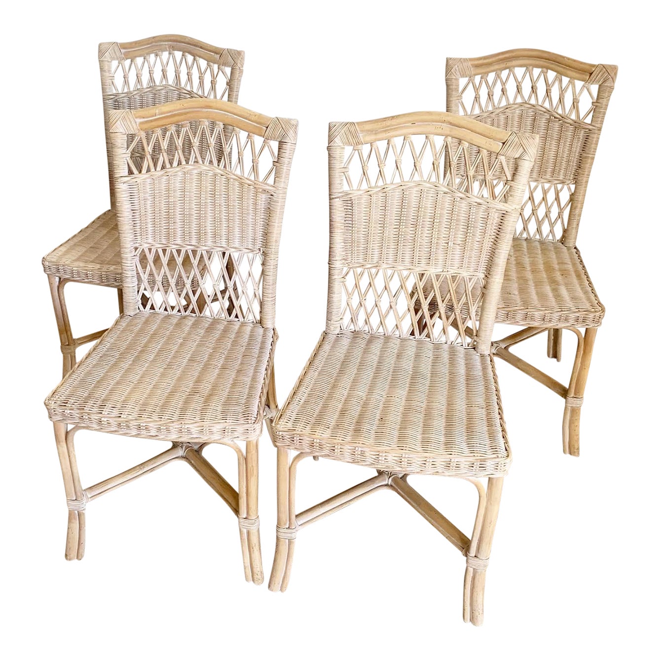 Boho Chic Wicker Bamboo Rattan Dining Chairs - Set of 4 | Chairish
