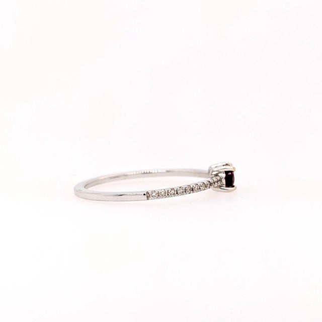 Metal Ruby & Diamond Ring in 14k White Gold, Oval 5×4mm – Dainty East West Ring, Size 6.75 For Sale - Image 7 of 10