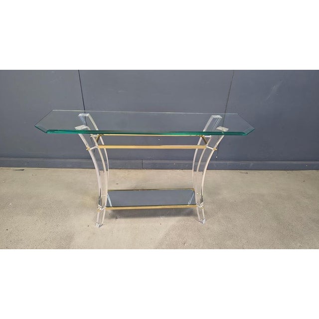 Brass and Acrylic Glass Console Table, 1970s For Sale - Image 11 of 12