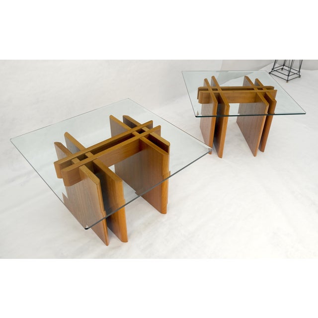 Late 20th Century Pair Danish Teak Mid Century Modern Glass Tops End Side Lamp Tables Stands Mint For Sale - Image 5 of 18