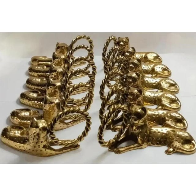 Metal Vintage Ornate Brass Reclining Jaguar Dinner Napkin Holders ~ Set of 12 For Sale - Image 7 of 8