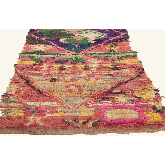 Berber Tribes of Morocco Vintage Boujad Boucherouite Moroccan Rug, 03'00 X 08'05 For Sale - Image 4 of 10